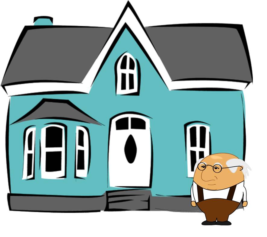 cartoon - older home owner with house