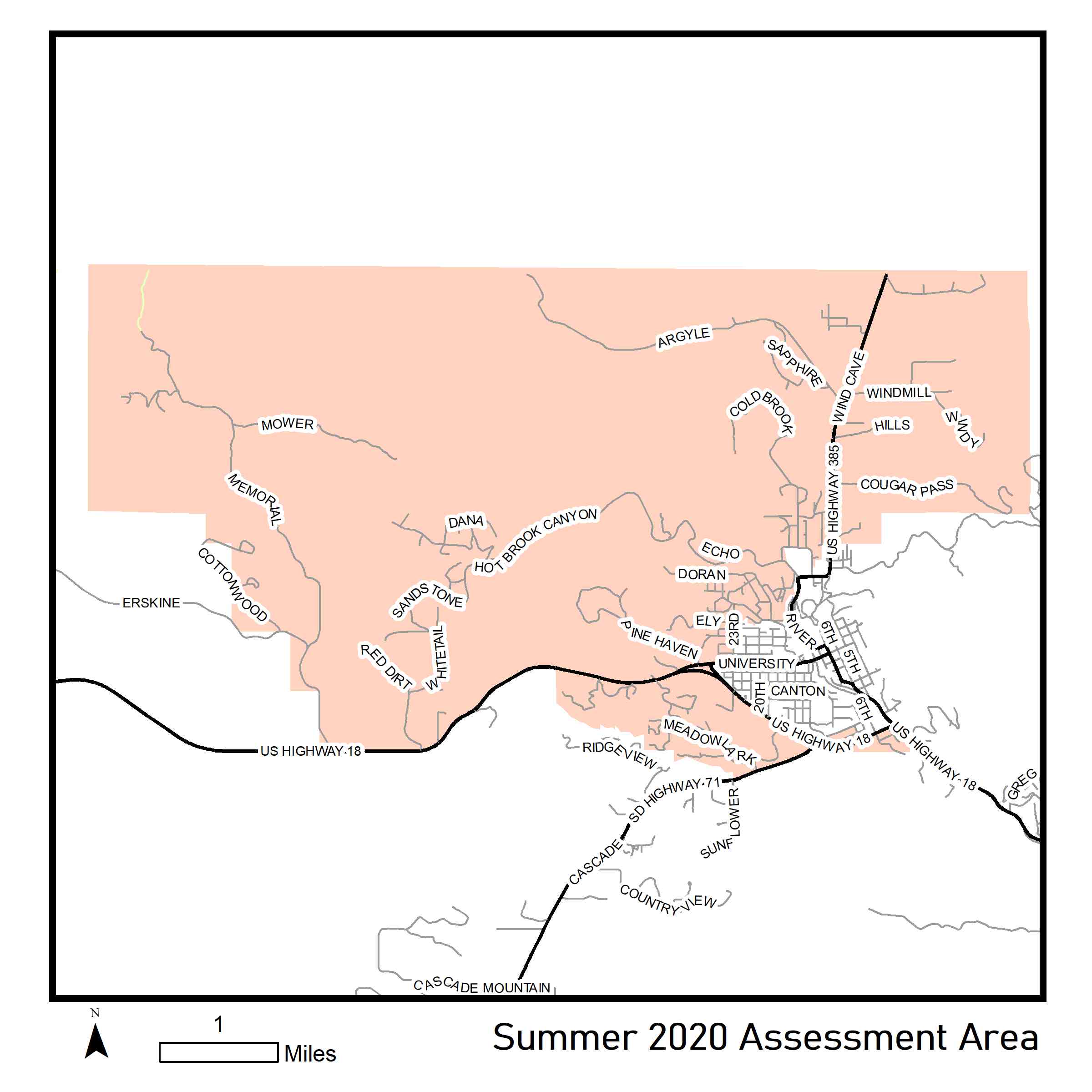 Map of summer 2020 assessment area