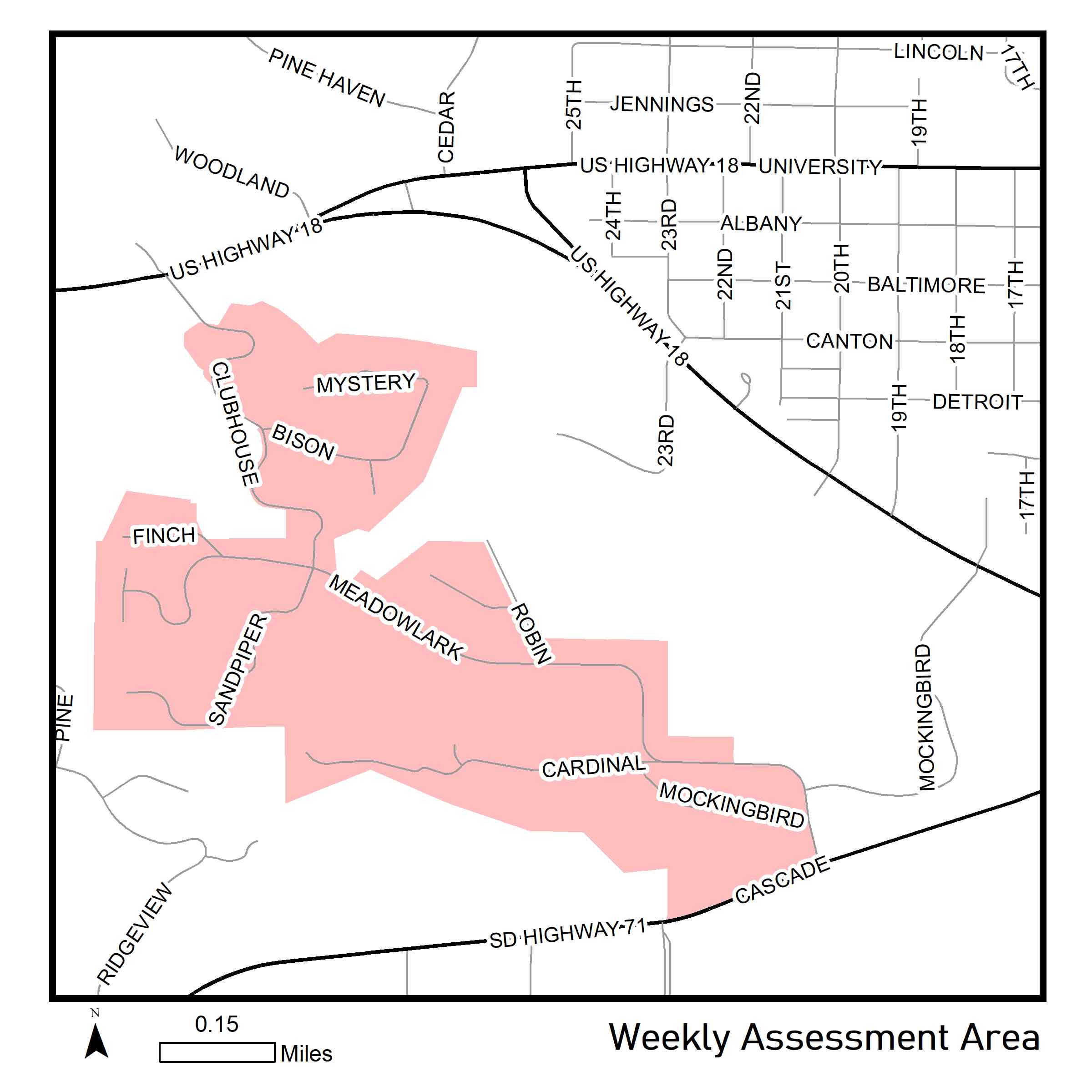 Map of Weekly Assessment Area, Week of June 29th 2020.