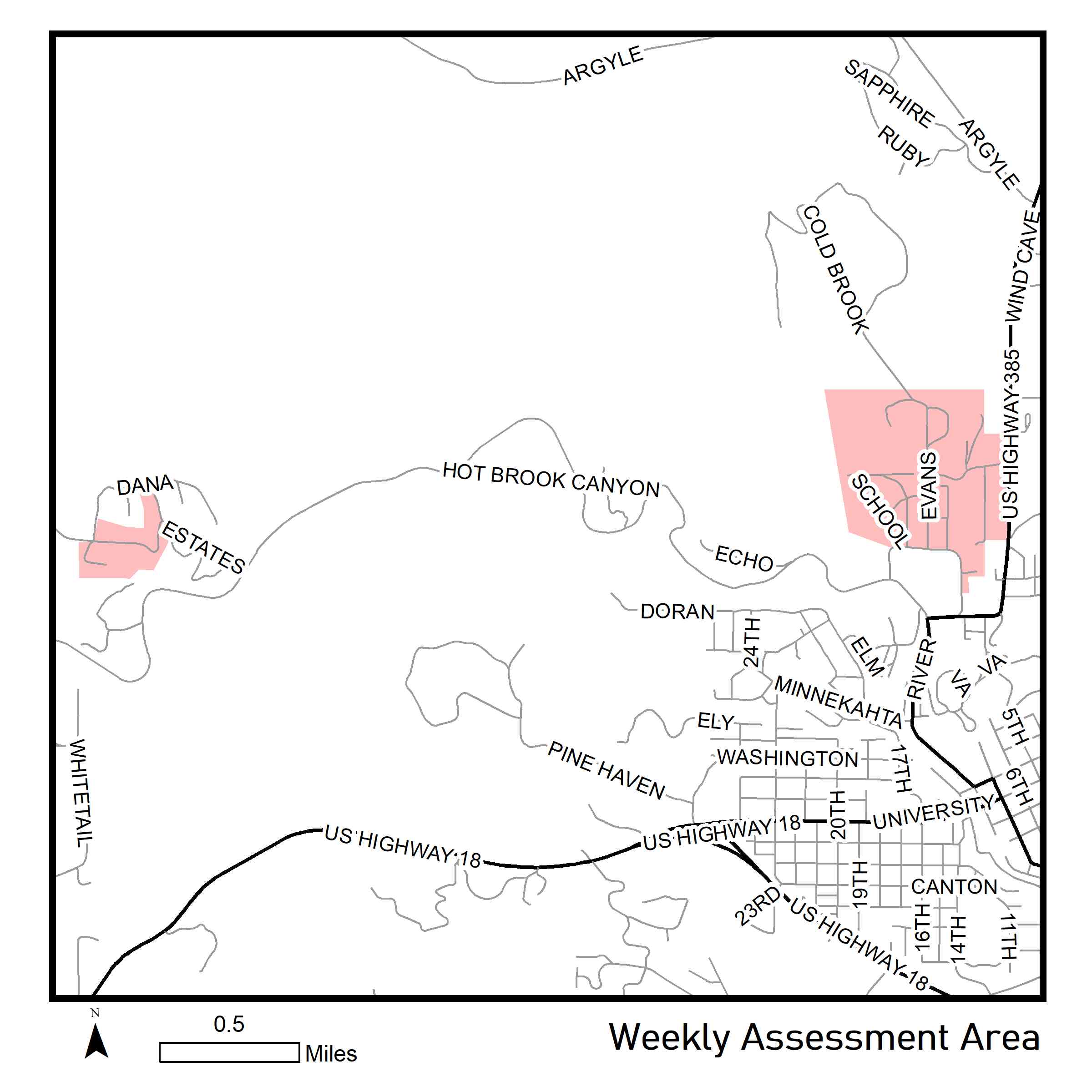 Map of assessment area for week of June 15th, 2020.