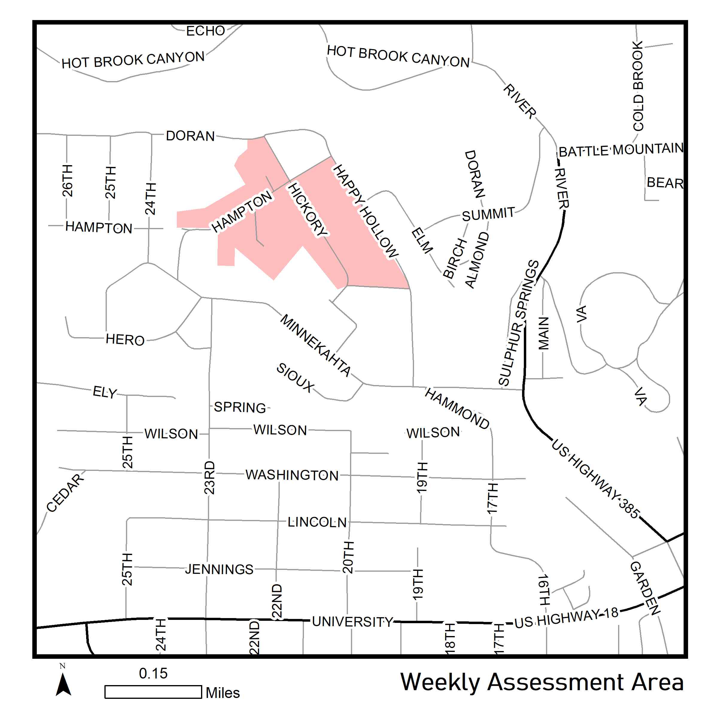 Map of weekly reassessment area for week of June 22nd 2020.