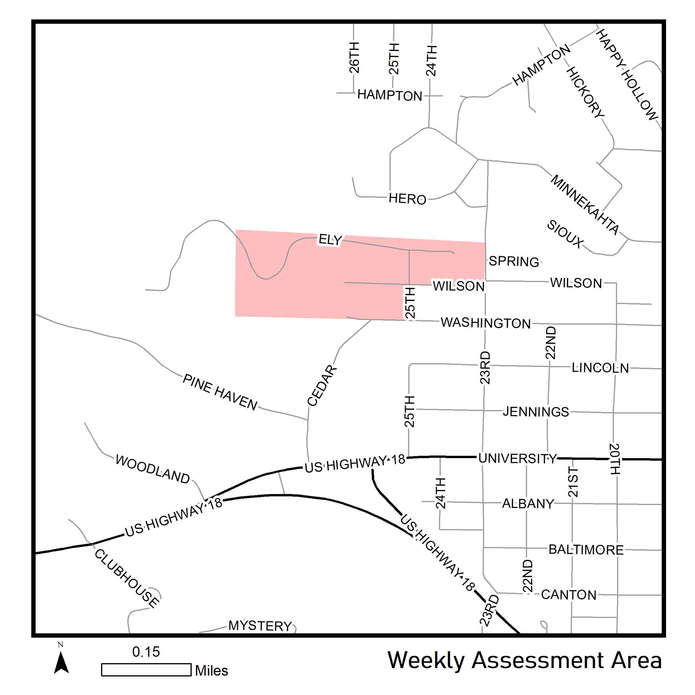 Map of Weekly Assessment Area - Week of June 1st 2020