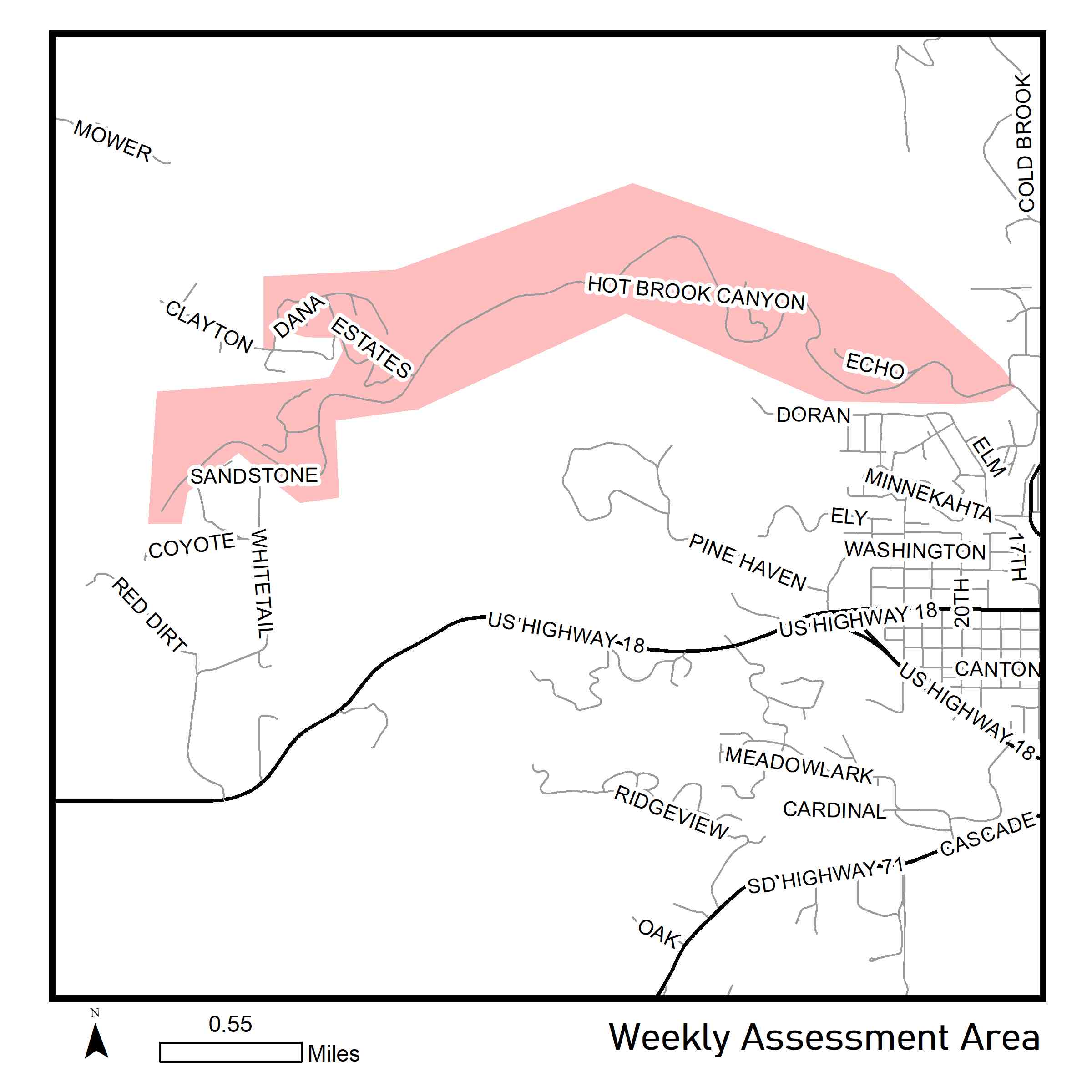 Map of reassessment area for week of July 6th 2020