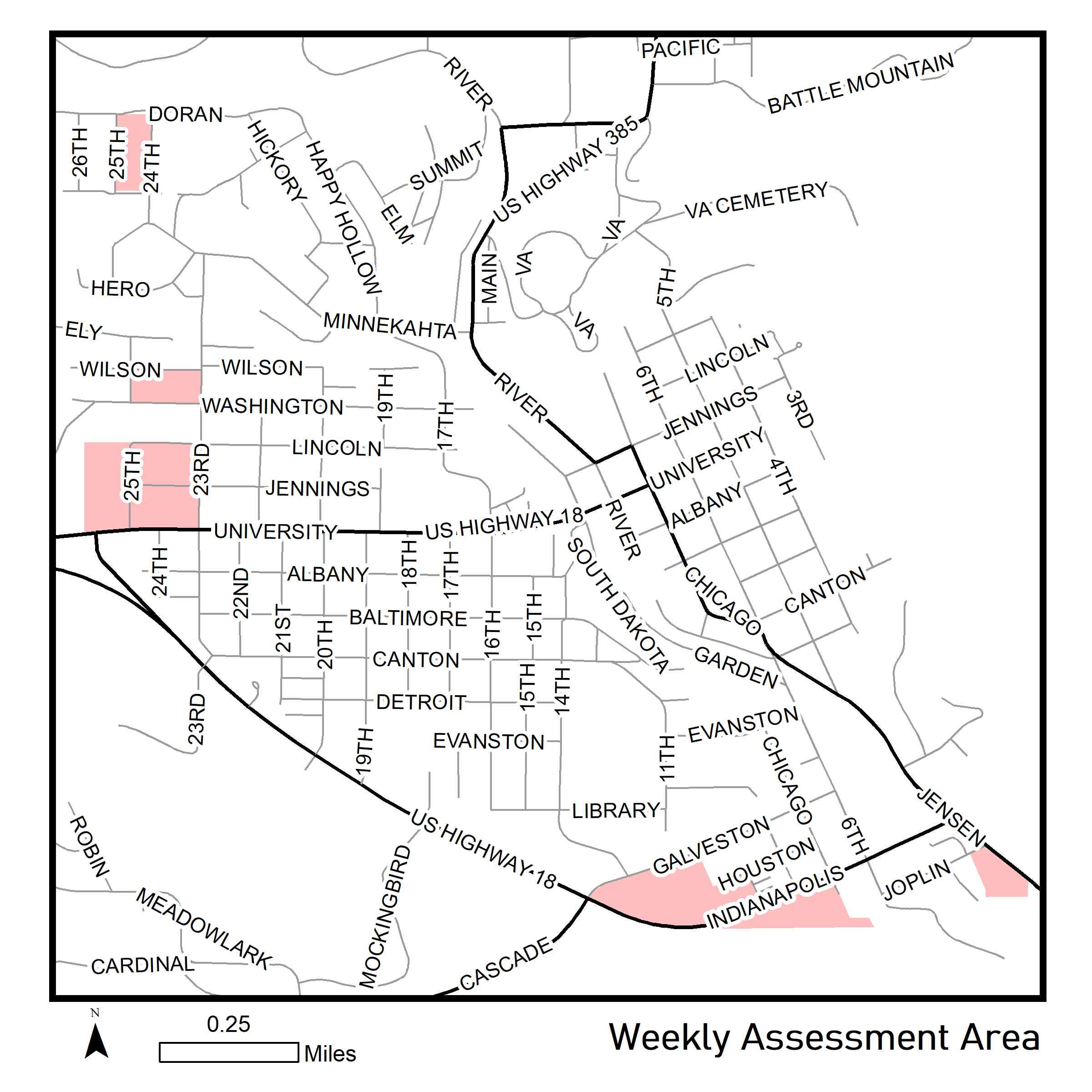 Map of reassessment area for week of July 20, 2020.