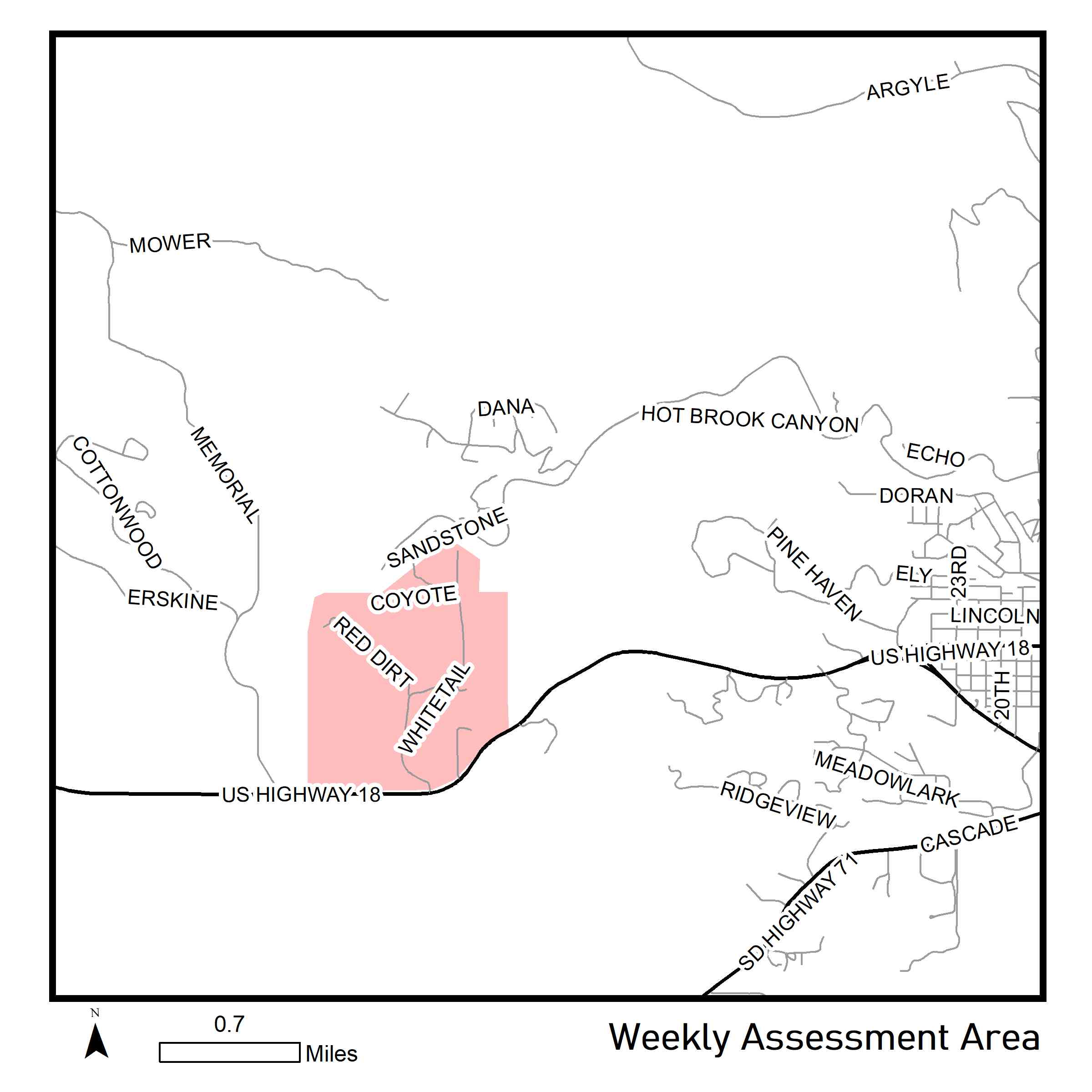 Map of assessment area for week of August 10, 2020.