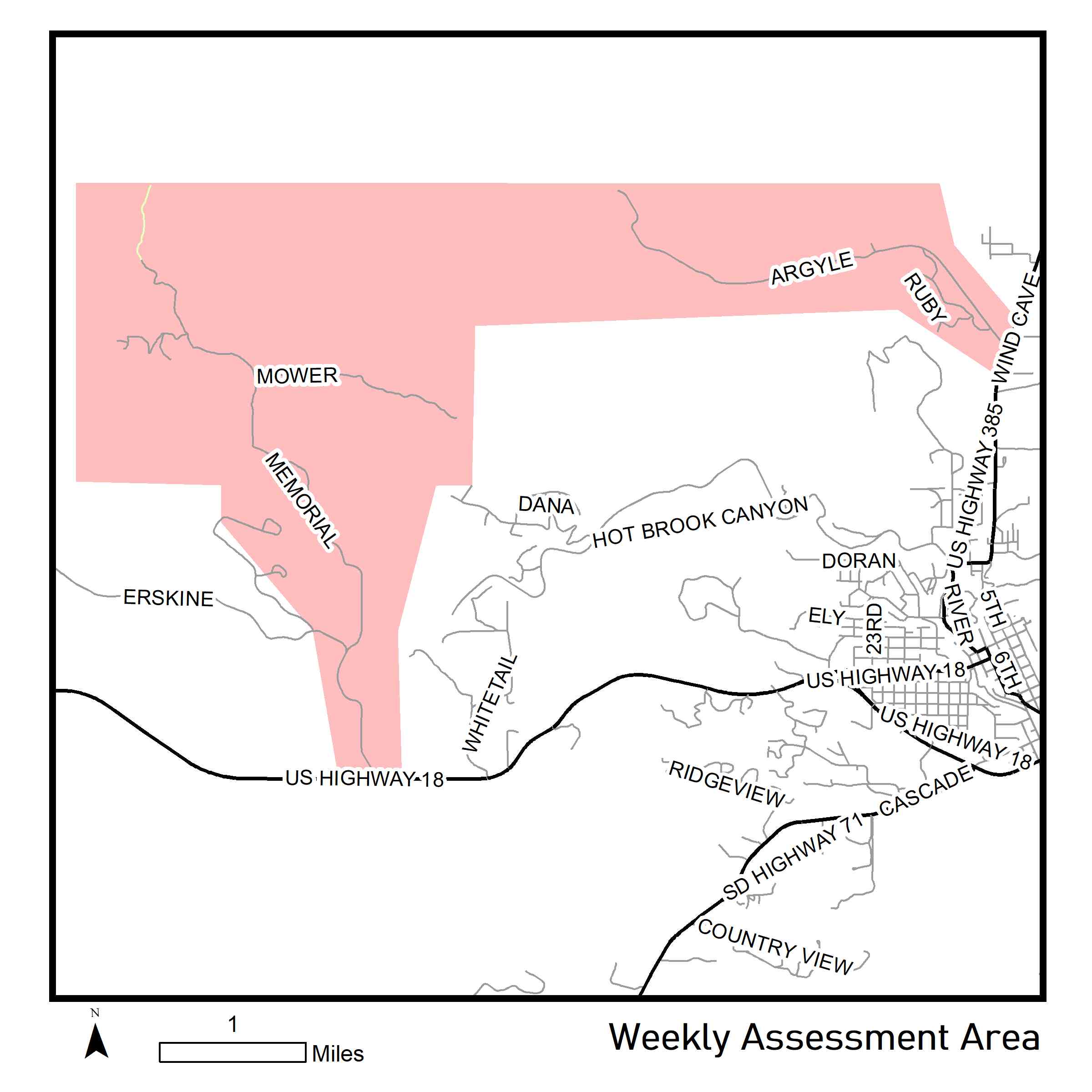 Map of reassessment area for week of August 31st 2020.
