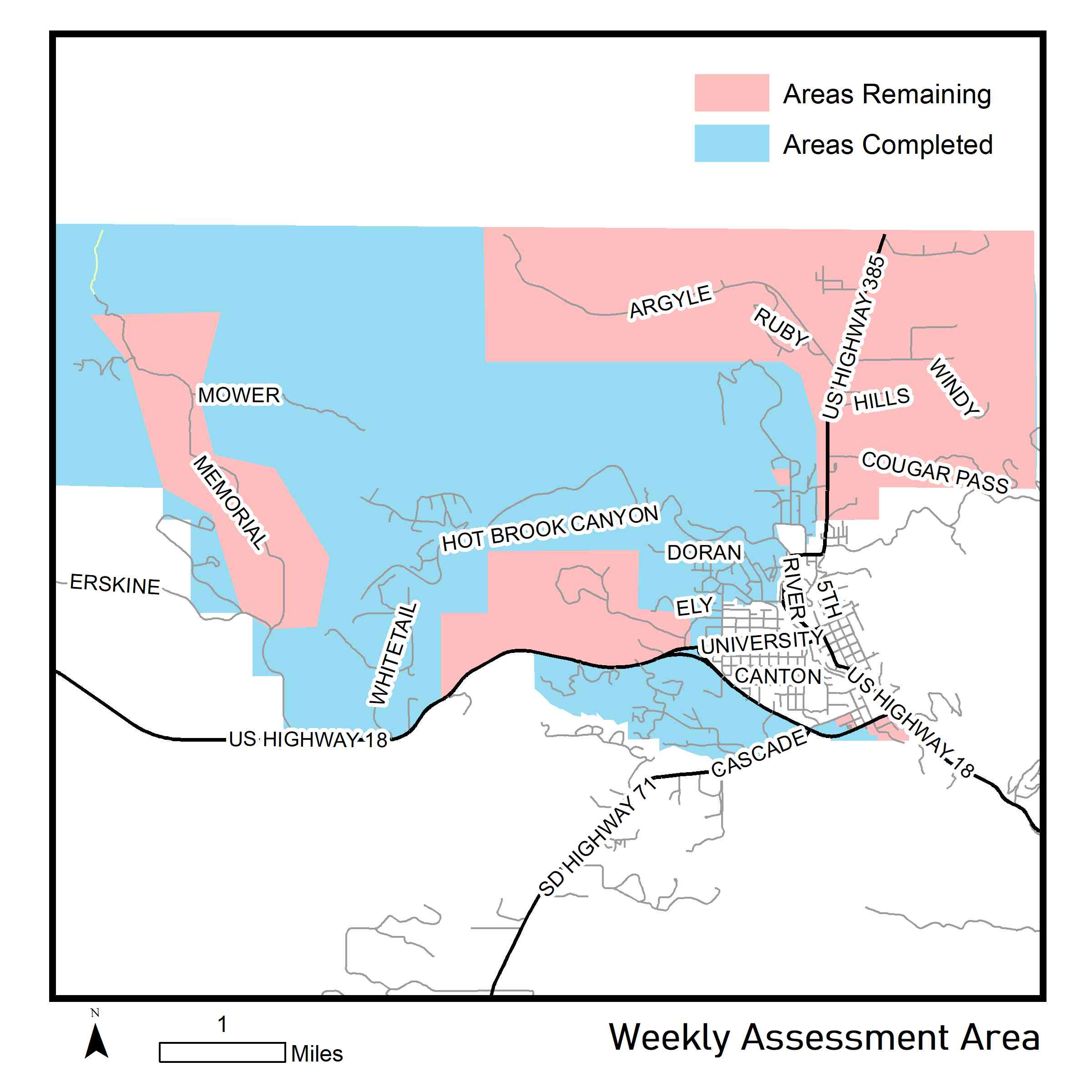 Map of area remaining in Summer 2020 reassessment project as of September 8th.