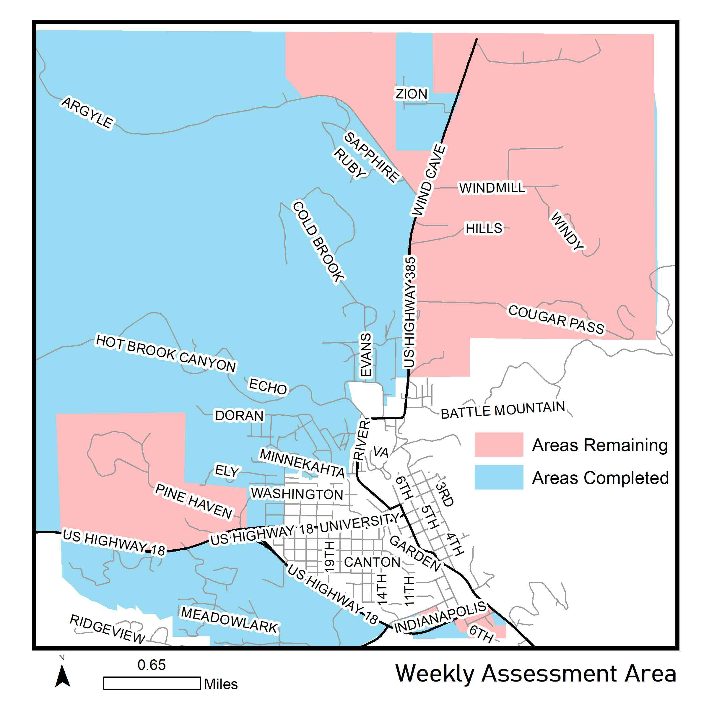 Map of reassessment area for week of September 14th, 2020.