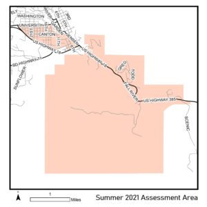 map of reassessment area on Fall River Road for Summer 2021