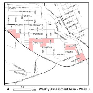 Map of reassessment area for week of June 21, 2021.
