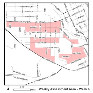 Map of assessment area for week of June 28, 2021. updated Mid week due to changes. 