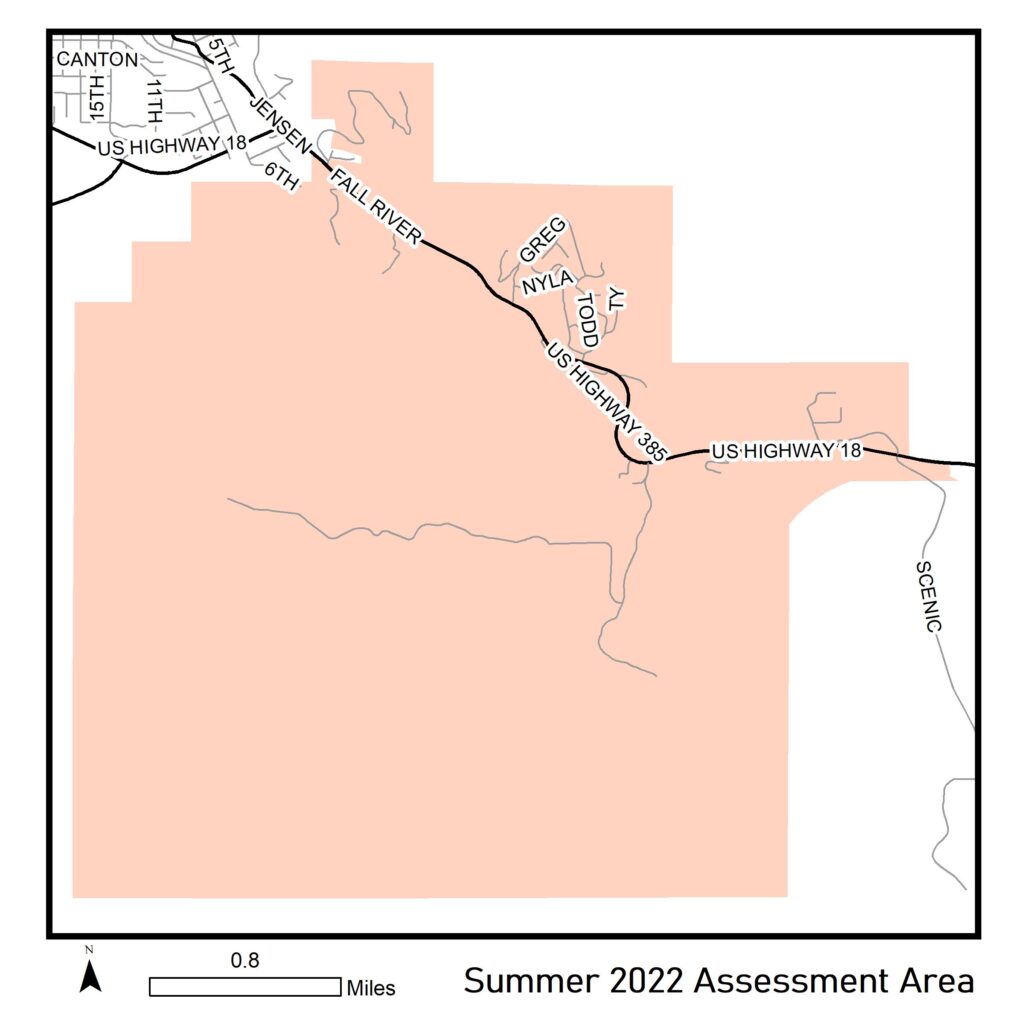 Map of summer 2022 assessment area along Fall River Road.