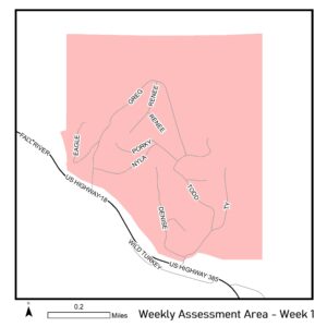 Map of reassessment area for week of July 5th, 2022.