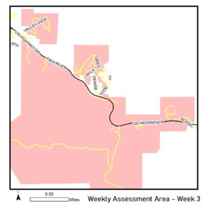 Map of reassessment area for week of July 18th 2022.