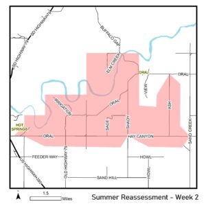 Map of reassessment area for the week of May 15th 2023 in Fall River County.