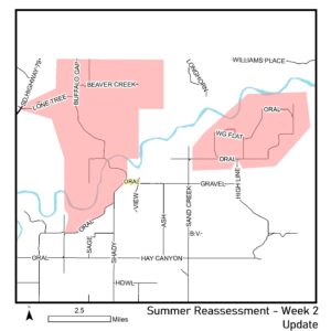 Map of reassessment area for week of May 15th 2023 for Fall River County.