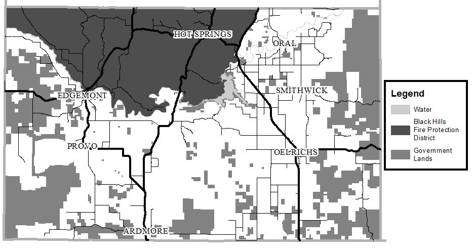 Map showing areas that do not have a burn ban in white.