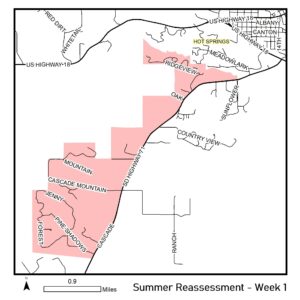 Map of reassessment area for week of June 24, 2024.