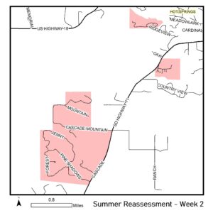 Map of reassessment area for week of July 8th, 2024 in Fall River County.
