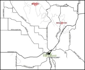 Map showing the Bennett and Red Canyon fires from August 2024. 