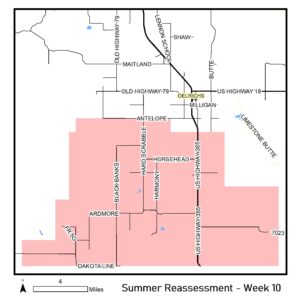 Map of reassessment area for week of September 9th 2024. 