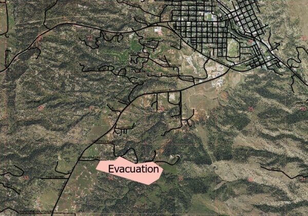 Evacuation Area for wildfire of March 1st 2025 along Green Acres Road.