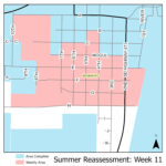 Map of reassessment area for week of July 28th, showing parts of the City of Edgemont north of H Street.