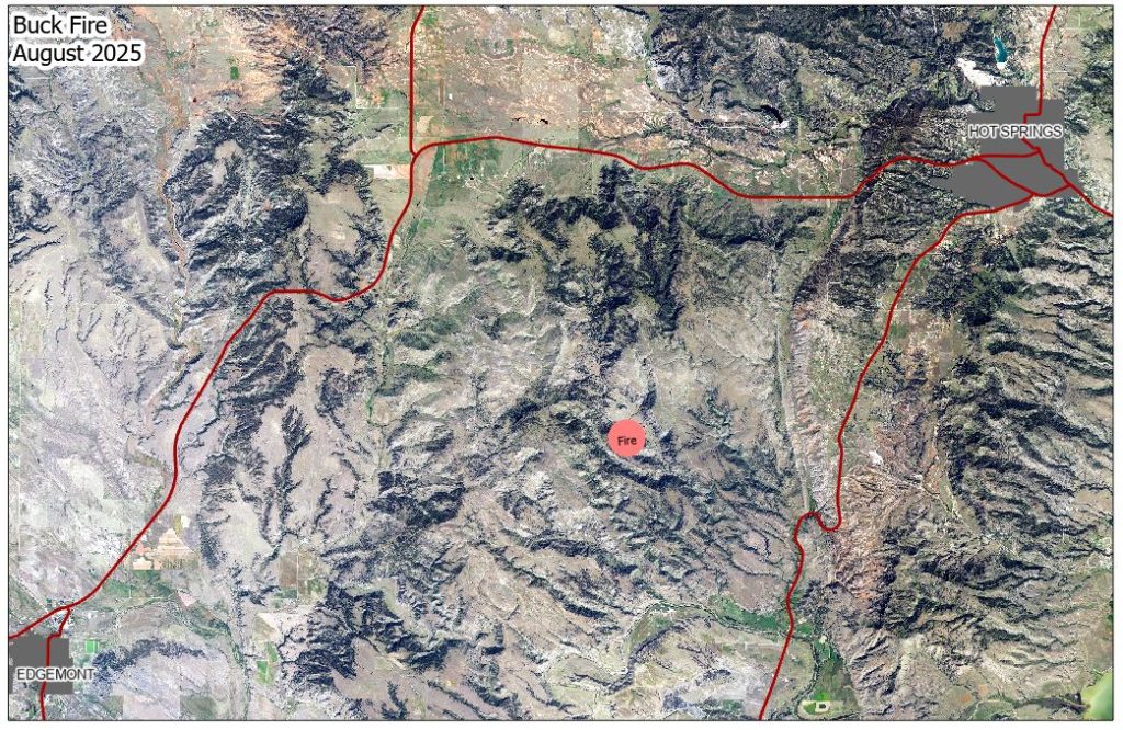 Map showing approximate location of Buck Fire.