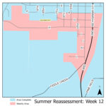 Reassessment map for week 12, August 1st 2025. Showing properties south of F Street.