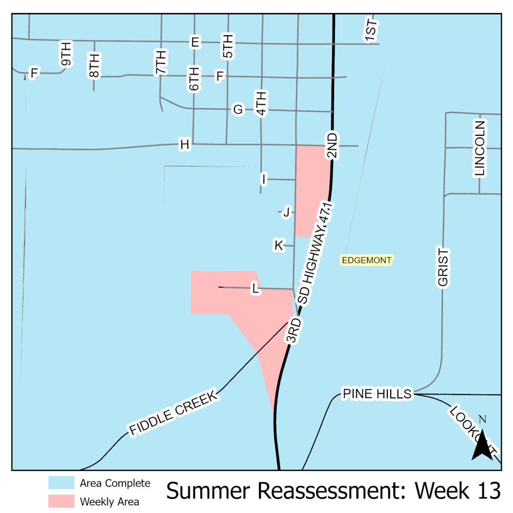 Map of reassessment area for week of August 11th in the City of Edgemont.