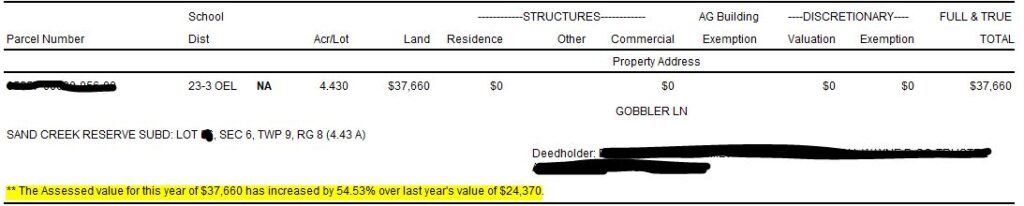 snapshot showing assessment notice with over 20% increase notification
