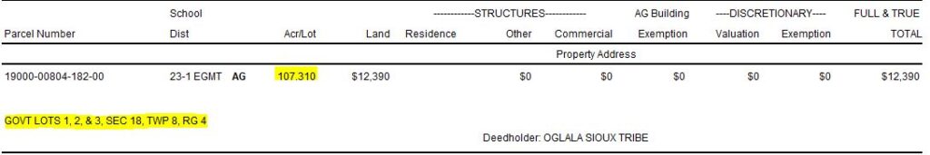 snapshot of assessment notice highlighting where to look for the legal description and acreage