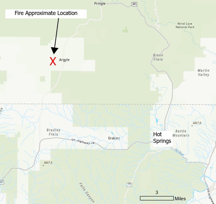 Map of approximate location of Sundance Fire