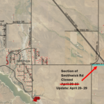 map showing section of Smithwick road closed from updated timeline of April 20th to April 29th.