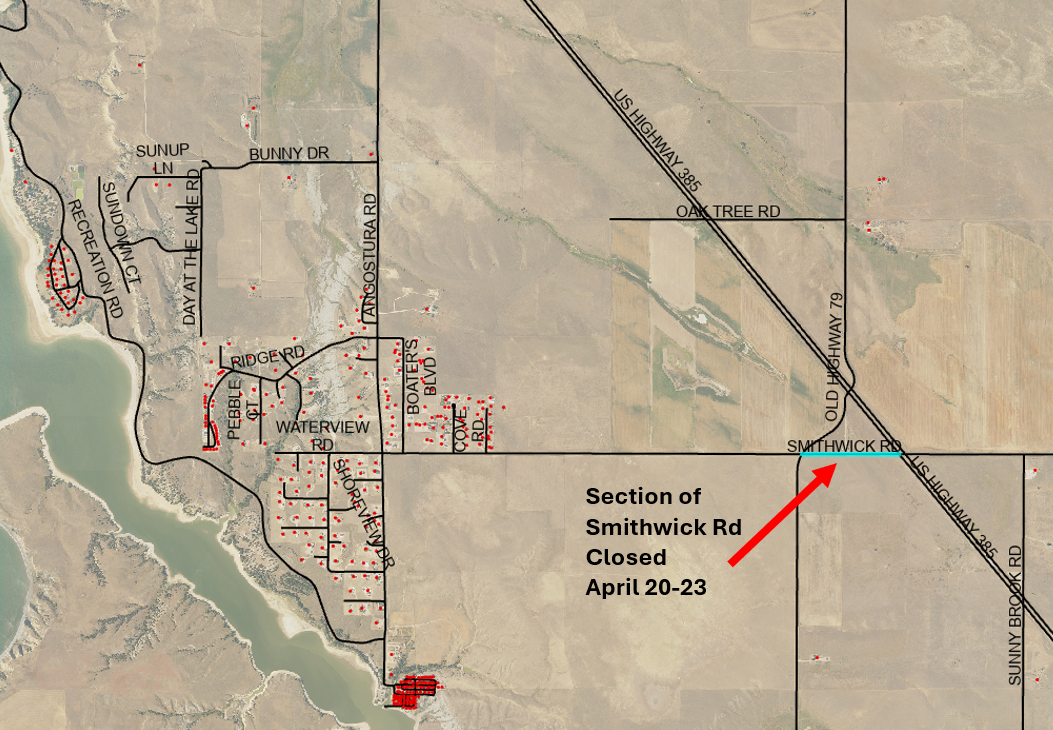 map showing section of Smithwick road closed from April 20th to April 23rd. 